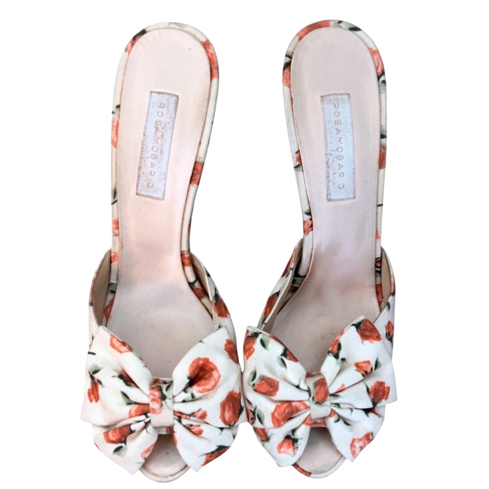 Rosamosario Heel Sandals Rose Graphic with Bow SZ: 40 or US 9.5